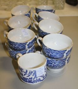 Set of Fourteen Blue and White Stoneware Cups