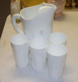 Milk Glass Pitcher and 4 Glasses