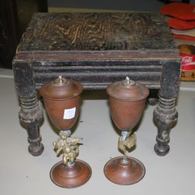 Pair of Victorian Tin Candle work Lamps and Footstool