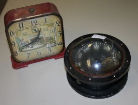 Vintage Compass, Vintage Tin Lux Manufacturer Alarm Clock