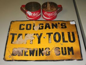 2 Tin Coke Cups and Tin Sign
