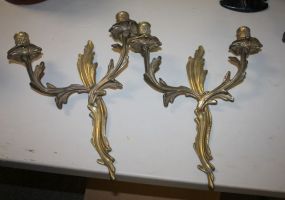 Pair of Brass 2 Arm Wall Candlesticks 12