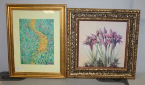 Small Abstract Watercolor Signed Kaynes and Painting of Iris