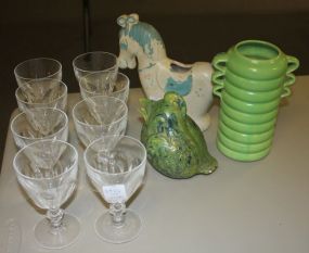 Set of 8 Glasses and 3 pieces of Pottery
