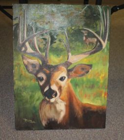 Painting of Deer, Signed Unframed, 18