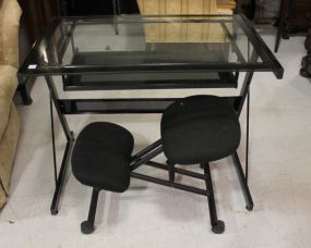 Contemporary Glass Top Computer Desk with Stool