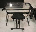 Contemporary Glass Top Computer Desk with Stool