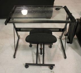 Contemporary Glass Top Computer Desk with Stool