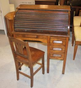 Vintage Child's Roll Top Desk with Chair, 30