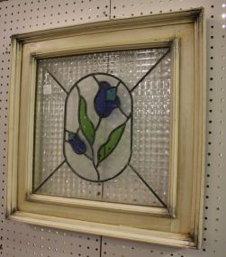 Square Framed Leaded Stained Glass Blue Tulip Window 21