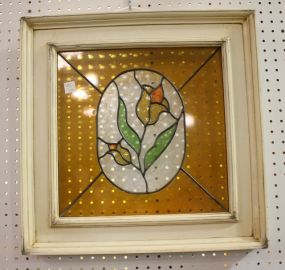 Square Framed Leaded Stained Glass Blue Tulip Window 21