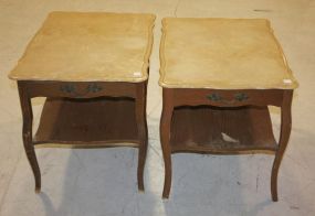 Pair of Provinical End Tables Fox Marble Tops, 21