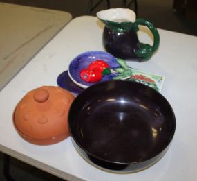 Ceramic Kitchen Items and Wood Bowl