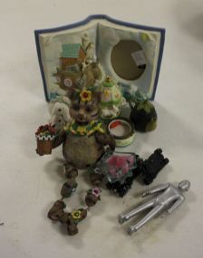 Group of Resin Items, Frame, Cat, Box, and Rabbit