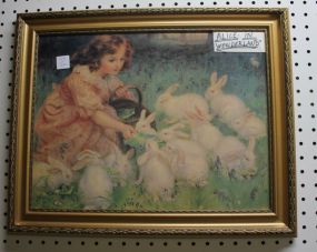 Print of Girl with Rabbits in Gold Frame