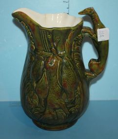 Great Pottery Reproduction of Majolica Pitcher with Dog Handle