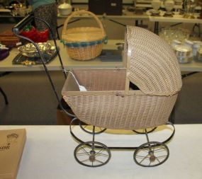 Rare Turn of the Century Wicker Doll Buggy