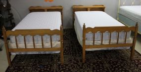 Pair of Maple Single Size Beds with Mattress Set