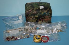 Upholstered Stool Jewelry Box with Various Costume Jewelry