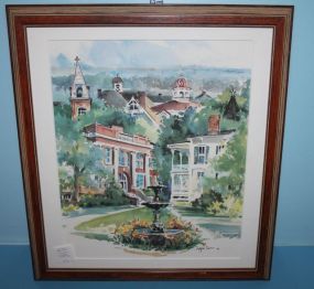 Watercolor of Scenes in Mississippi Town, signed Hope Carr '94