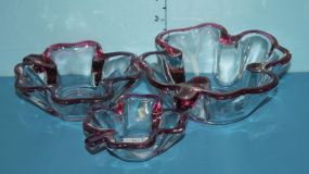 Three Clear to Cranberry Graduated Size Dishes
