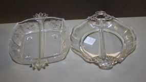 Two Small Depression Glass Divided Dishes