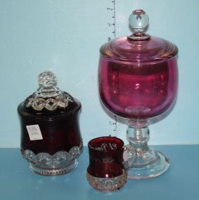 Three Pieces of Cranberry Flash Glass