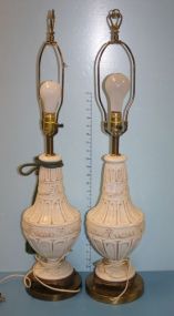 Pair of Decorative Brass and Porcelain Vintage Lamps