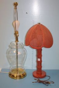 Glass and Brass Lamp along with Metal Lamp with Plastic Shade