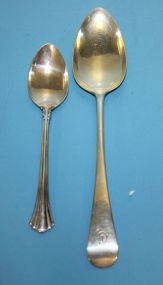 English 18th Century Serving Spoon and Sterling Reed and Barton Spoon
