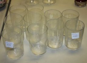 Ten Etched Glass Tumblers