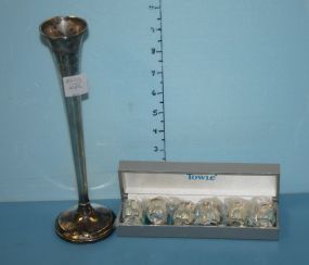 Six Towle Silverplate Shakers and a Sterling Weighted Bud Vase