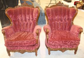 Pair Carved Satinwood French Style Begere Chairs