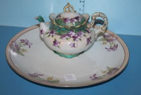 Handpainted Porcelain Teapot and Bavarian Charger