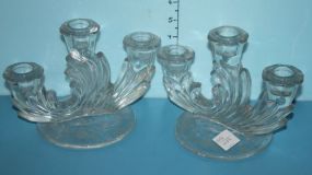 Pair of Etched Glass Candlesticks