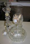 Pair of Glass Candlesticks, Vase, Leaded Glass, Gorham Goblet and an Oval Dish