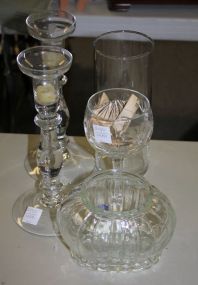 Pair of Glass Candlesticks, Vase, Leaded Glass, Gorham Goblet and an Oval Dish