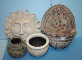 Two Pottery Jars and Two Pottery Wall Decorations