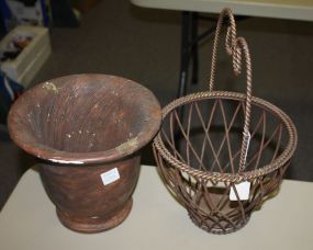 Wire Basket and a Pottery Pot