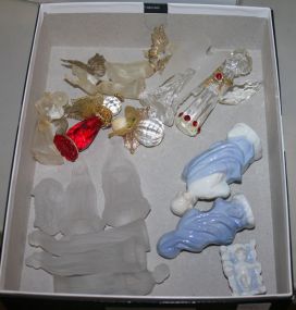 Group of Acrylic Angels and Two Small Nativity Scenes