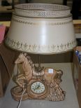 Vintage Horse Clock/Lamp with Tin Shade