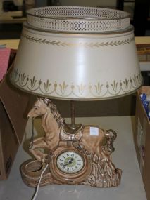 Vintage Horse Clock/Lamp with Tin Shade