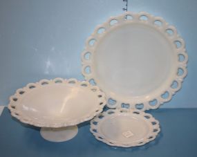 Three milk Glass Plates/Cake Stand