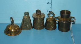 Four Miniature Brass Bells and Milk Can