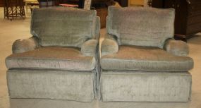 Pair Silver Upholstered Arm Chairs