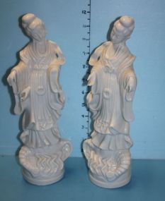 Pair White Porcelain Oriental Figurines