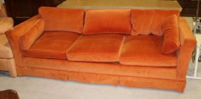 Contemporary Orange Velvet Three Cushion Sofa