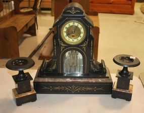 Late 19th Century Victorian 3 Piece Mantel Clock Set.