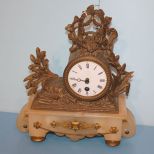 Victorian Alabaster and Brass Ornate Mantel Clock