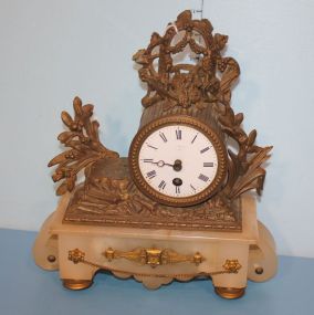 Victorian Alabaster and Brass Ornate Mantel Clock